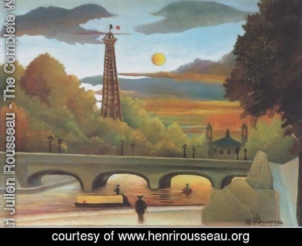 Henri Julien Rousseau - Seine and Eiffel tower in the sunset