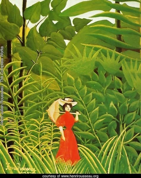 Woman With An Umbrella In An Exotic Forest