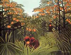 Henri Julien Rousseau - Apes In The Orange Grove