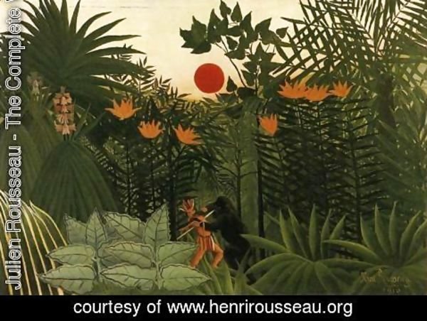 Henri Julien Rousseau - Exotic Landscape, Fight between Gorilla and Indian