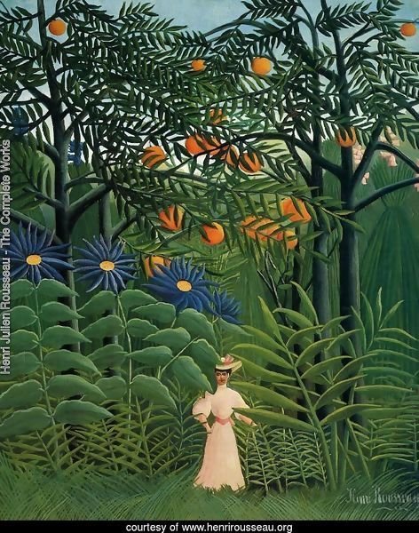 Woman Walking In An Exotic Forest