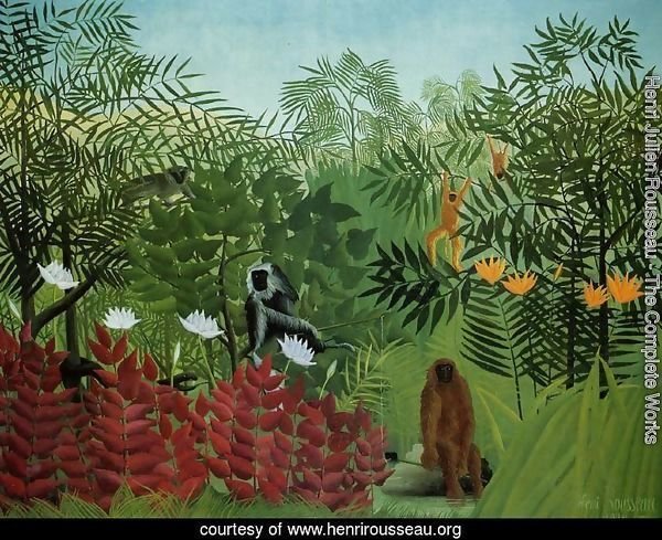 Tropical Forest With Apes And Snake