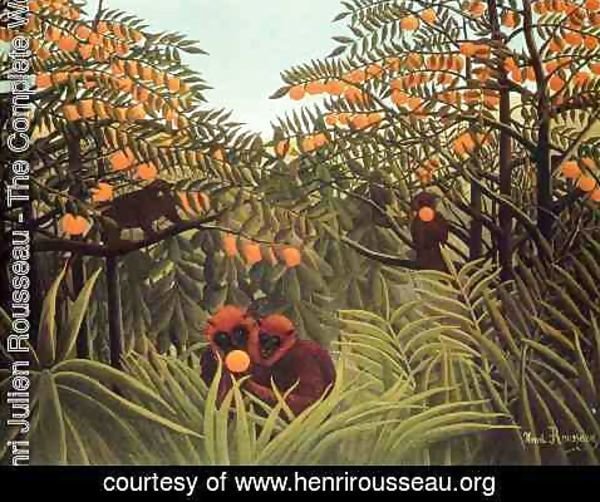 Henri Julien Rousseau - Apes In The Orange Grove